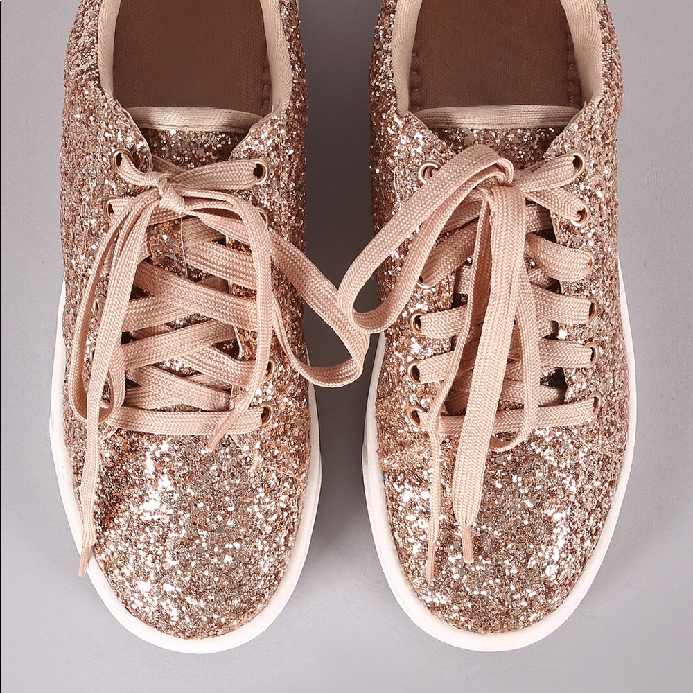 Ladies lace up glitters sneakers. Rose gold - Picture 6 of 6